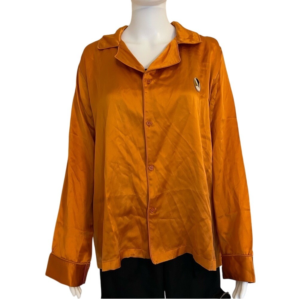 BigBunny Silk Oversized Button Down Collared long sleeve lounge Top in rust - S